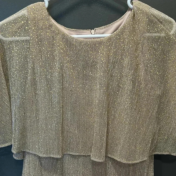 DANNY AND NICOLE BLUSH GOLD CAPE FLARE DRESS SLEEVELESS SIZE8 MOTHER OF BRIDE - Picture 4 of 5